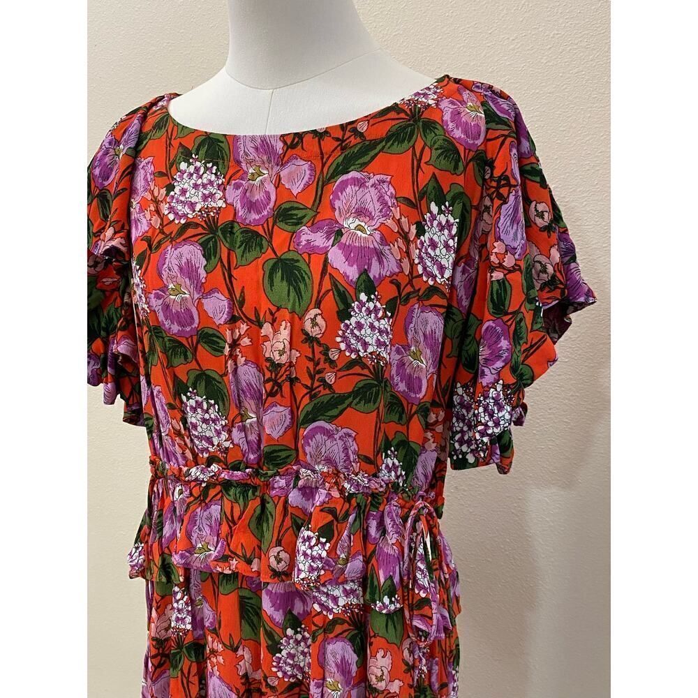 SFERA Collection Floral Mini Dress Ruffle Short Sleeve Femme Belted Party Size M - Picture 4 of 10